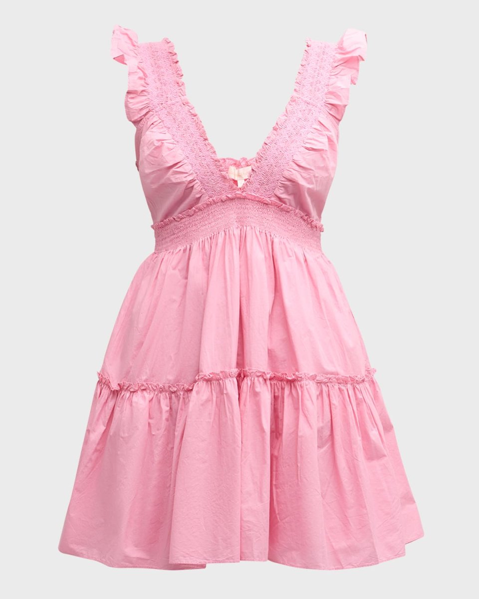 Poplar Flutter-Sleeve Tiered Cotton Poplin Mini Dress